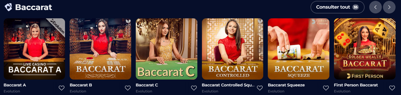 Live Baccarat spellen bij Nine Casino