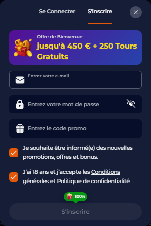 registratieformulier bij Nine Casino