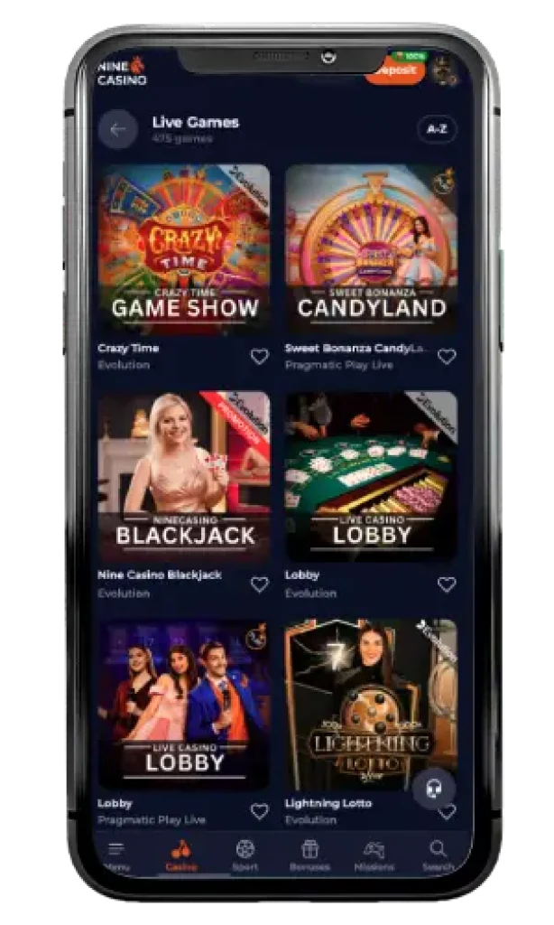 mobiele applicatie van Nine casino
